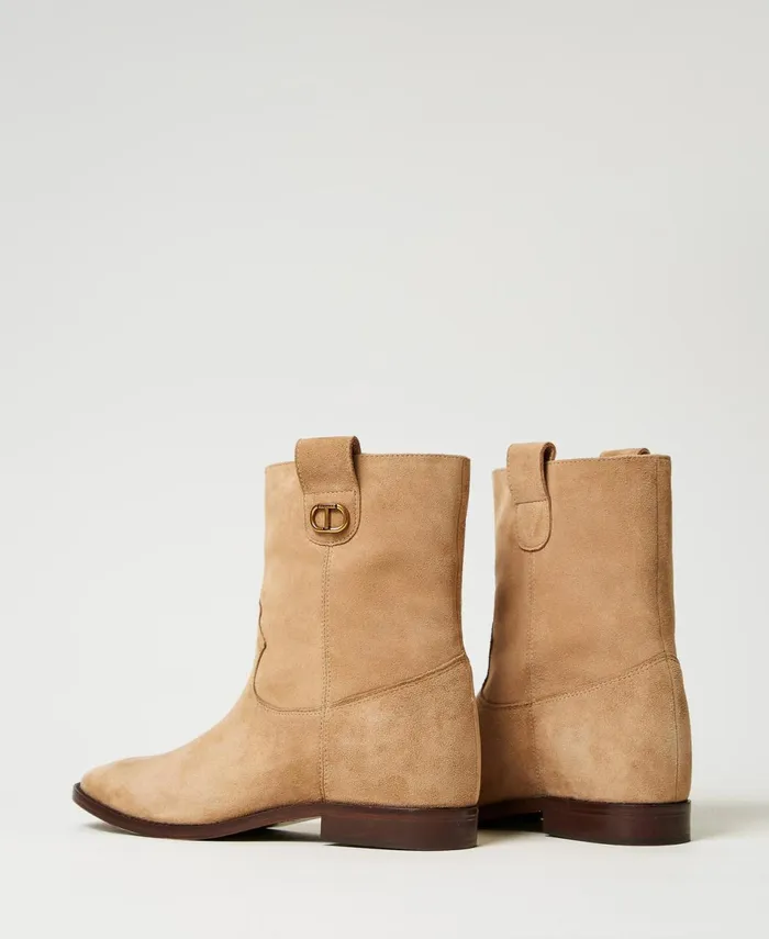 Twinset Suede Leather Ankle Boots Camel Women Flat Shoes Twinset Suede Leather Ankle Boots Camel Women Flat Shoes