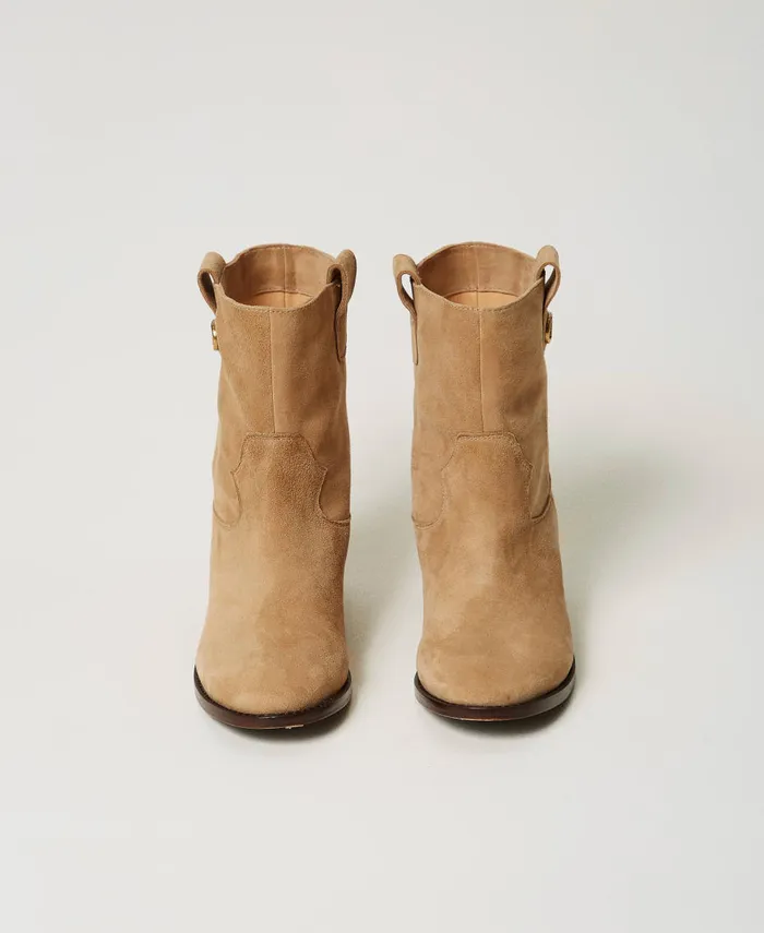 Twinset Suede Leather Ankle Boots Camel Women Flat Shoes Twinset Suede Leather Ankle Boots Camel Women Flat Shoes