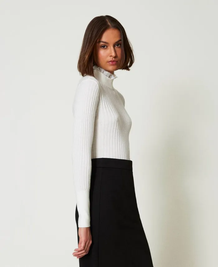 Twinset Turtleneck Jumper With Beads White Cream Women Jumpers And Cardigans Twinset Turtleneck Jumper With Beads White Cream Women Jumpers And Cardigans