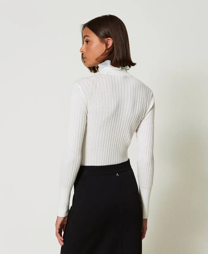 Twinset Turtleneck Jumper With Beads White Cream Women Jumpers And Cardigans Twinset Turtleneck Jumper With Beads White Cream Women Jumpers And Cardigans