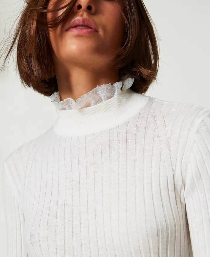 Twinset Turtleneck Jumper With Beads White Cream Women Jumpers And Cardigans Twinset Turtleneck Jumper With Beads White Cream Women Jumpers And Cardigans