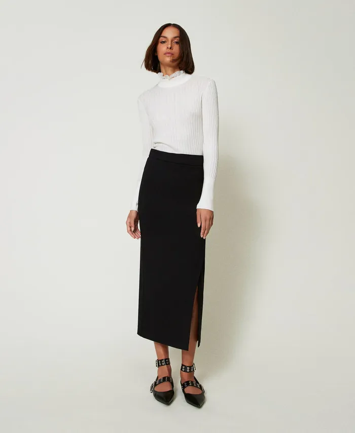 Twinset Turtleneck Jumper With Beads White Cream Women Jumpers And Cardigans Twinset Turtleneck Jumper With Beads White Cream Women Jumpers And Cardigans