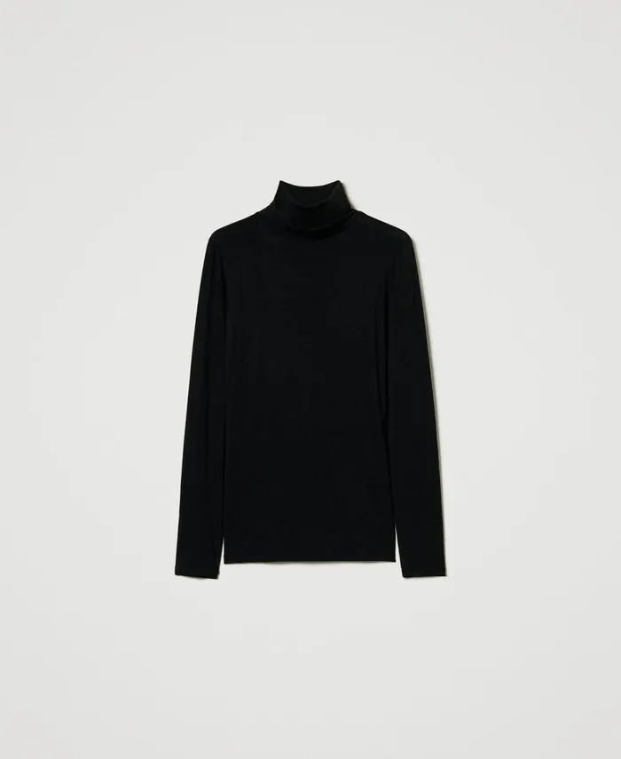 Twinset Turtleneck TShirt With Embroidered Logo Black Women TShirts And Tops Twinset Turtleneck TShirt With Embroidered Logo Black Women TShirts And Tops
