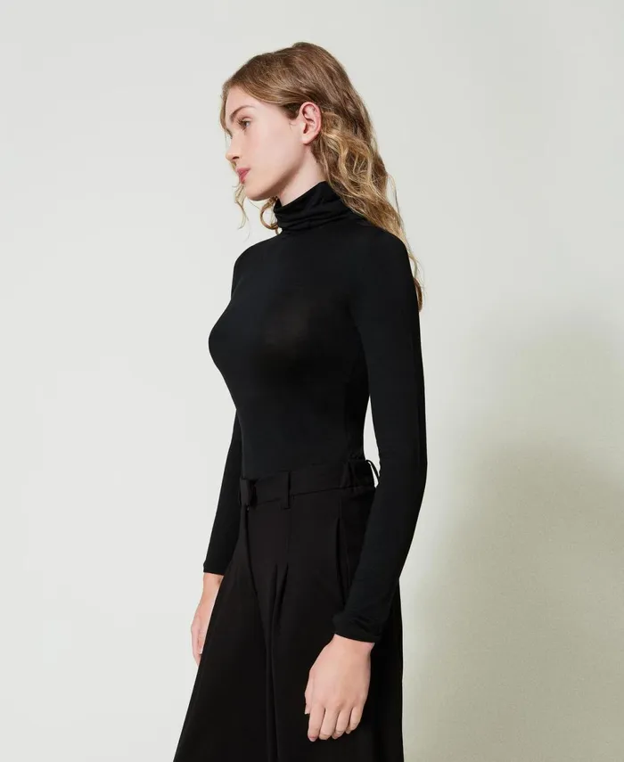 Twinset Turtleneck TShirt With Embroidered Logo Black Women TShirts And Tops Twinset Turtleneck TShirt With Embroidered Logo Black Women TShirts And Tops