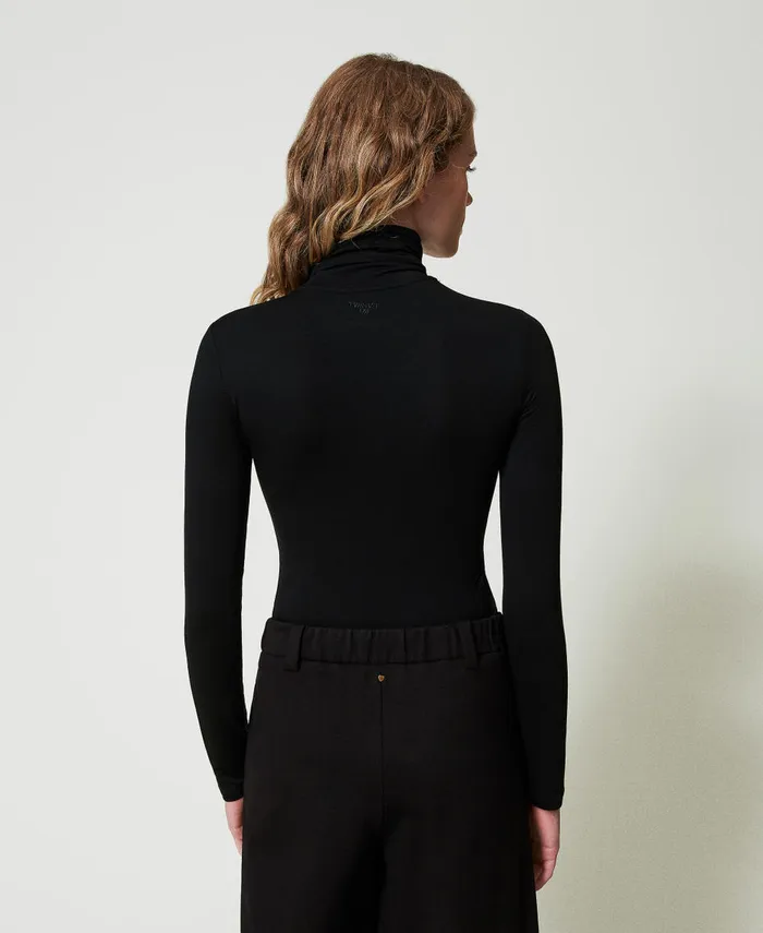 Twinset Turtleneck TShirt With Embroidered Logo Black Women TShirts And Tops Twinset Turtleneck TShirt With Embroidered Logo Black Women TShirts And Tops