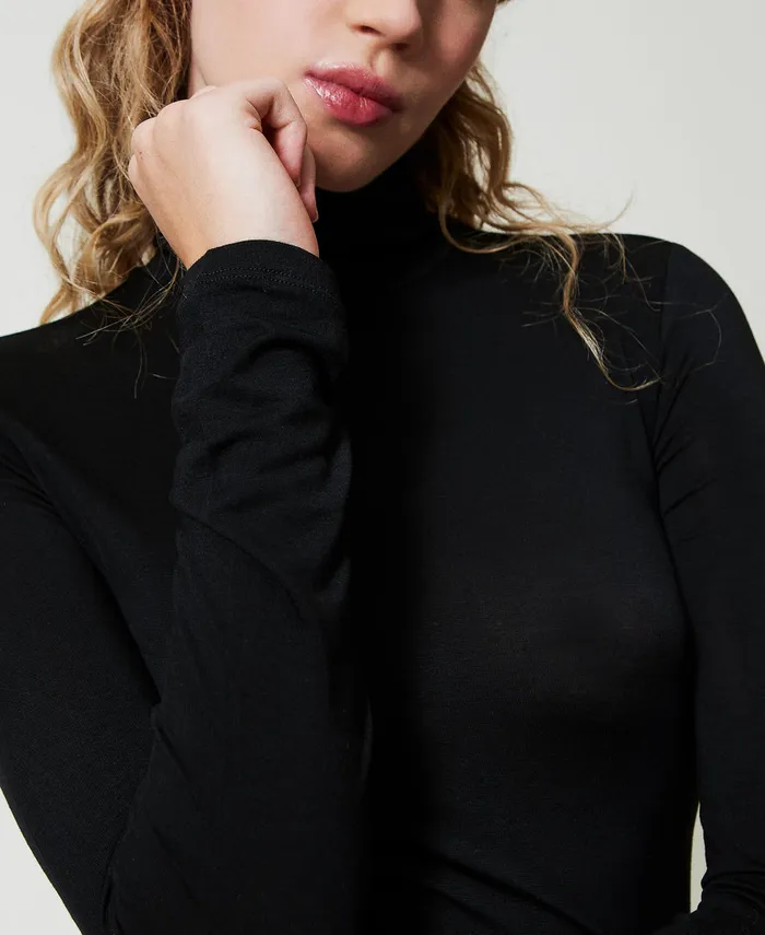 Twinset Turtleneck TShirt With Embroidered Logo Black Women TShirts And Tops Twinset Turtleneck TShirt With Embroidered Logo Black Women TShirts And Tops
