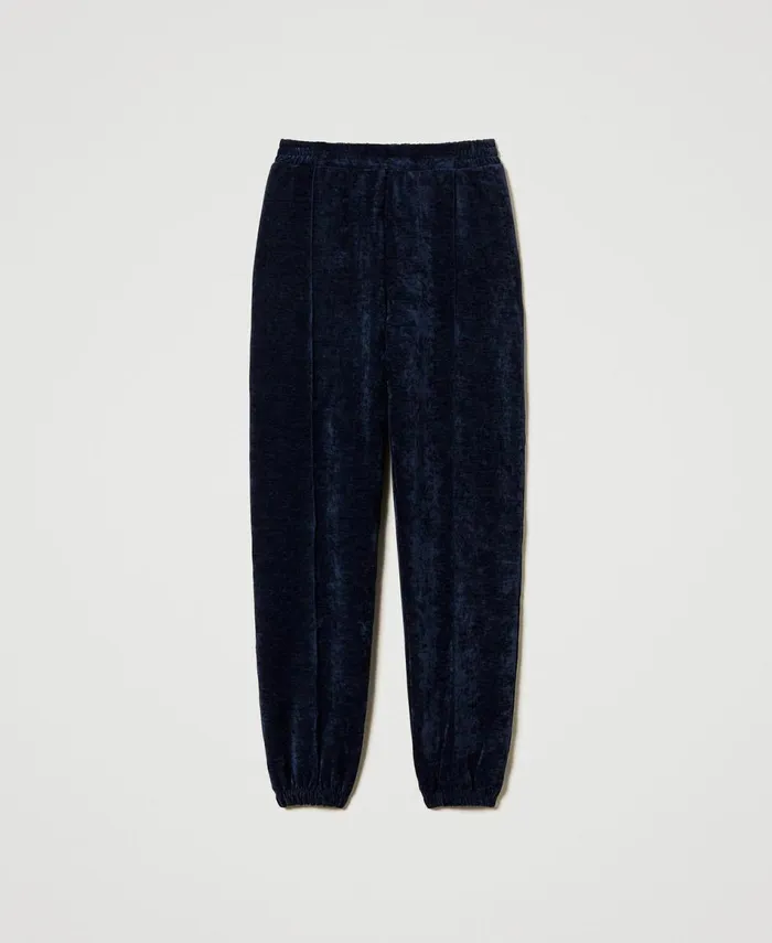 Twinset Velvet Joggers Blackout Blue Women Trousers Twinset Velvet Joggers Blackout Blue Women Trousers