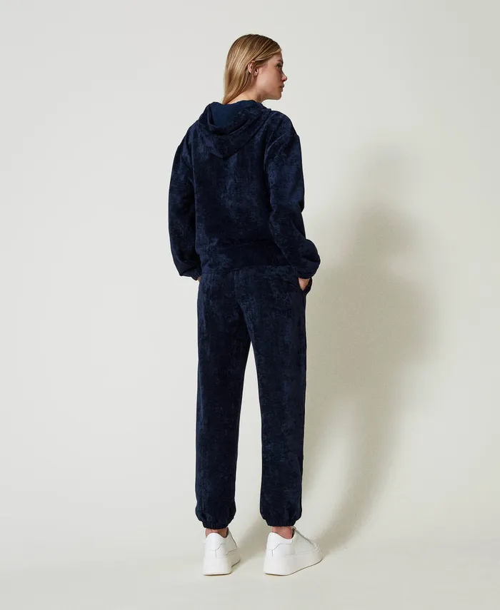 Twinset Velvet Joggers Blackout Blue Women Trousers Twinset Velvet Joggers Blackout Blue Women Trousers