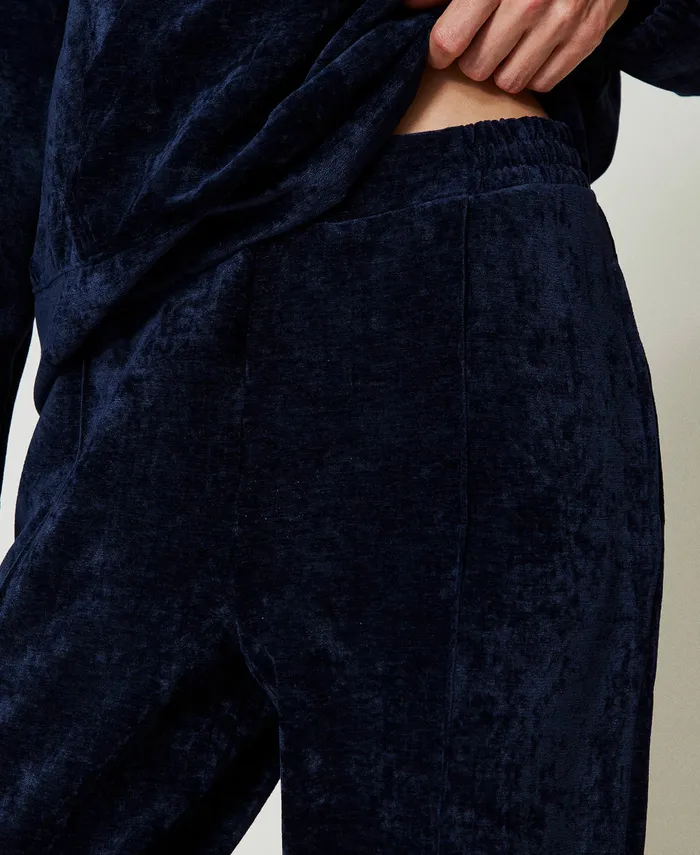 Twinset Velvet Joggers Blackout Blue Women Trousers Twinset Velvet Joggers Blackout Blue Women Trousers