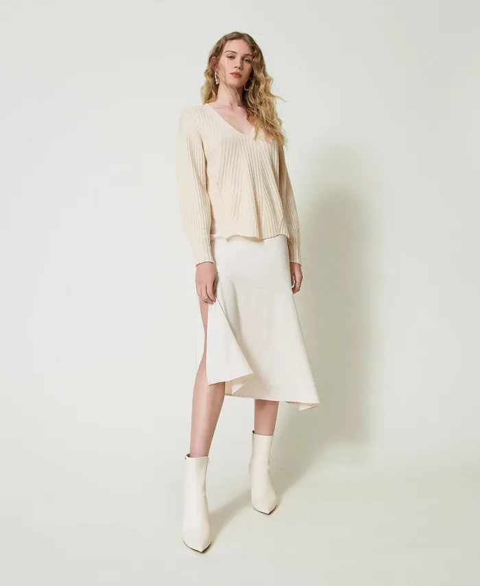Twinset Wool And Cashmere Ribbed Jumper White Snow Women Jumpers And Cardigans