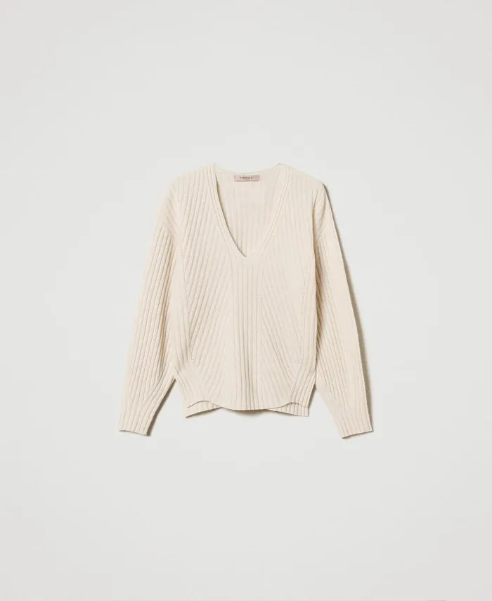 Twinset Wool And Cashmere Ribbed Jumper White Snow Women Jumpers And Cardigans Twinset Wool And Cashmere Ribbed Jumper White Snow Women Jumpers And Cardigans