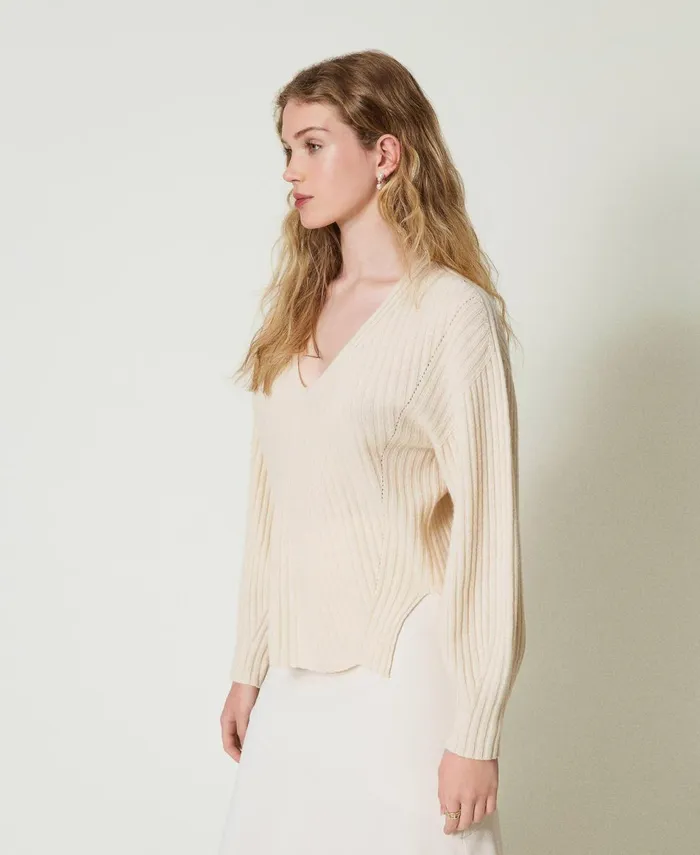 Twinset Wool And Cashmere Ribbed Jumper White Snow Women Jumpers And Cardigans Twinset Wool And Cashmere Ribbed Jumper White Snow Women Jumpers And Cardigans