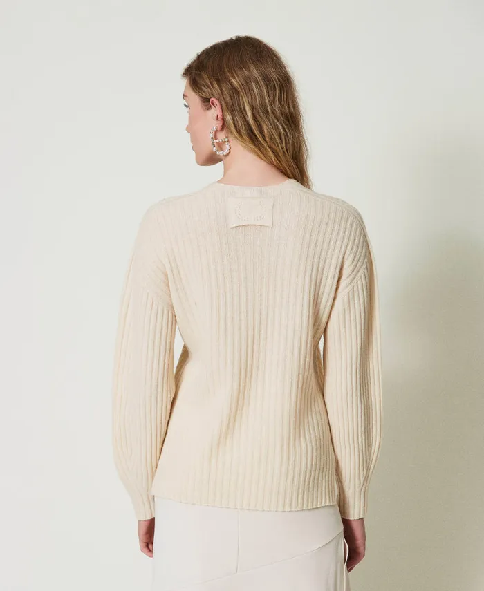 Twinset Wool And Cashmere Ribbed Jumper White Snow Women Jumpers And Cardigans Twinset Wool And Cashmere Ribbed Jumper White Snow Women Jumpers And Cardigans