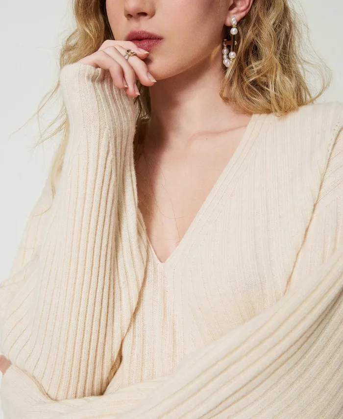 Twinset Wool And Cashmere Ribbed Jumper White Snow Women Jumpers And Cardigans Twinset Wool And Cashmere Ribbed Jumper White Snow Women Jumpers And Cardigans