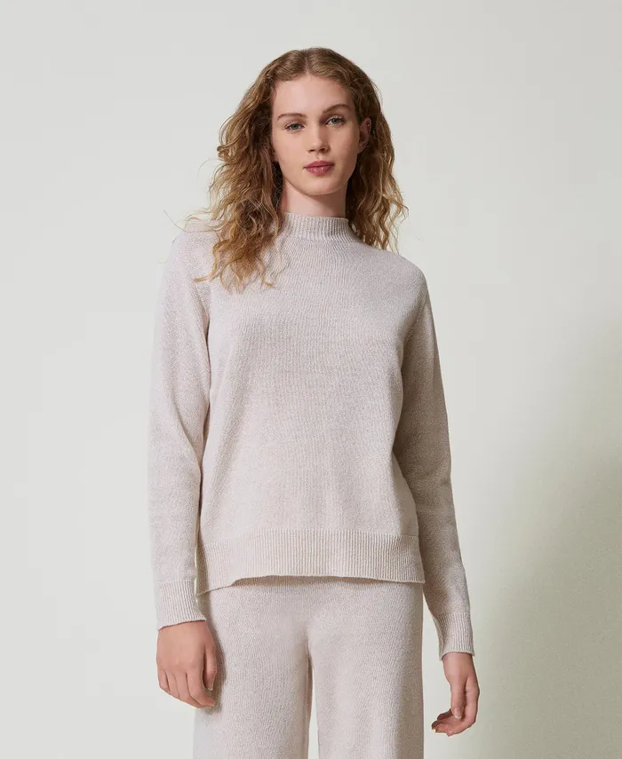 Twinset Wool And Lurex Blend Jumper Twotone Snow White Lurex Gold Women Jumpers And Cardigans Twinset Wool And Lurex Blend Jumper Twotone Snow White Lurex Gold Women Jumpers And Cardigans