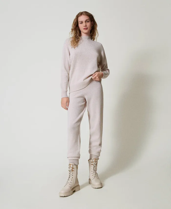 Twinset Wool And Lurex Blend Jumper Twotone Snow White Lurex Gold Women Jumpers And Cardigans Twinset Wool And Lurex Blend Jumper Twotone Snow White Lurex Gold Women Jumpers And Cardigans