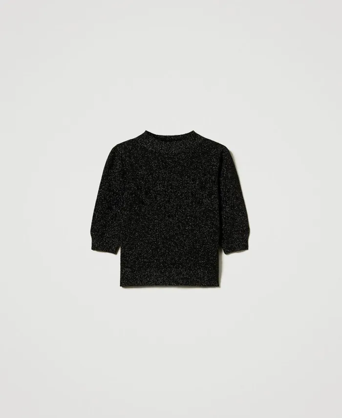 Twinset Wool And Lurex Blend Turtleneck Jumper Twotone Black Lurex Gold Women Jumpers And Cardigans Twinset Wool And Lurex Blend Turtleneck Jumper Twotone Black Lurex Gold Women Jumpers And Cardigans