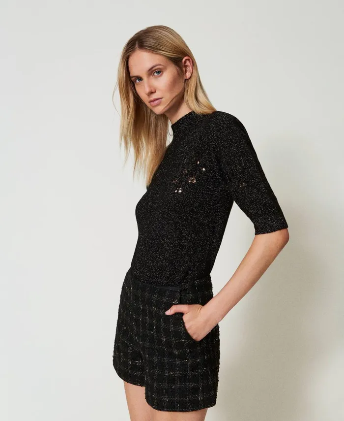 Twinset Wool And Lurex Blend Turtleneck Jumper Twotone Black Lurex Gold Women Jumpers And Cardigans Twinset Wool And Lurex Blend Turtleneck Jumper Twotone Black Lurex Gold Women Jumpers And Cardigans