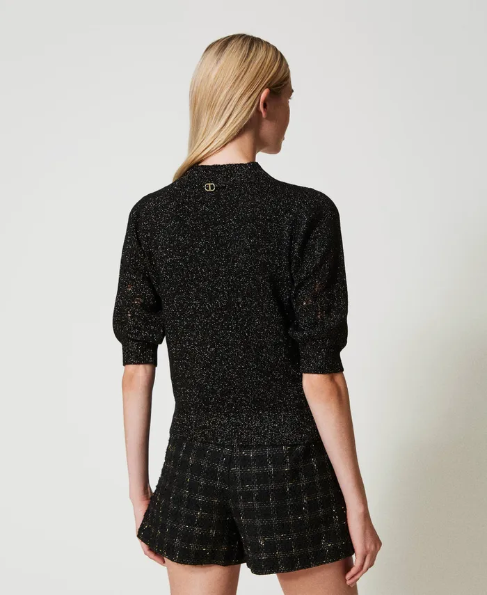 Twinset Wool And Lurex Blend Turtleneck Jumper Twotone Black Lurex Gold Women Jumpers And Cardigans Twinset Wool And Lurex Blend Turtleneck Jumper Twotone Black Lurex Gold Women Jumpers And Cardigans