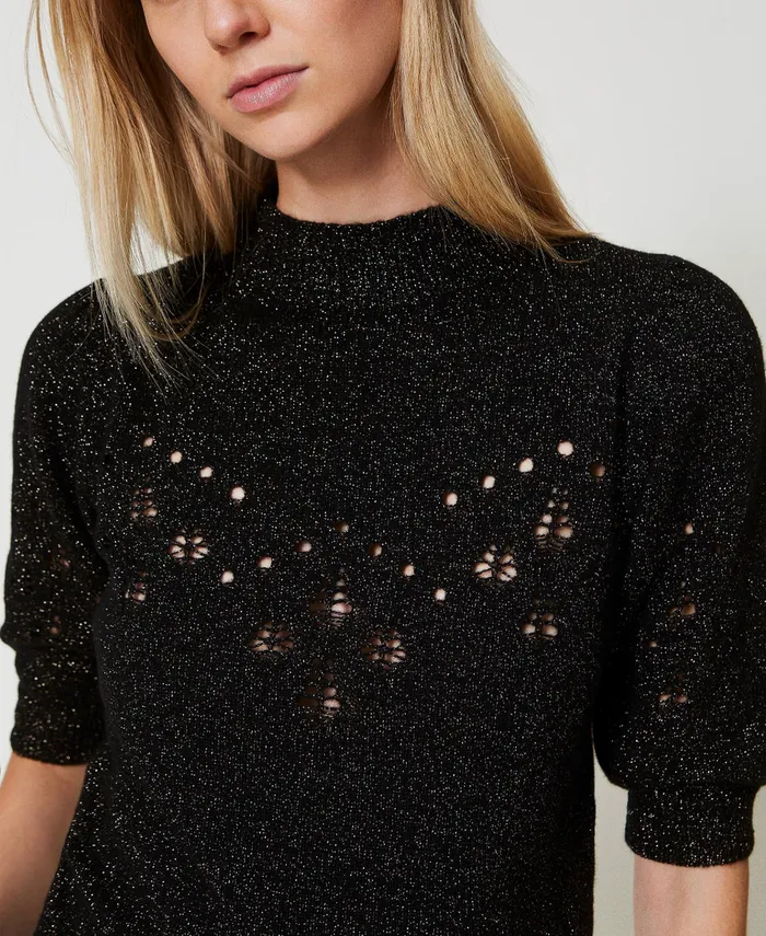 Twinset Wool And Lurex Blend Turtleneck Jumper Twotone Black Lurex Gold Women Jumpers And Cardigans Twinset Wool And Lurex Blend Turtleneck Jumper Twotone Black Lurex Gold Women Jumpers And Cardigans