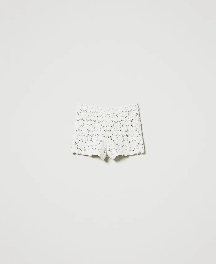 Twinset Wool Blend Knit Shorts With Embroidery White Snow Women Suits And Sets Twinset Wool Blend Knit Shorts With Embroidery White Snow Women Suits And Sets