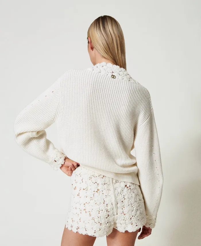 Twinset Wool Blend Knit Shorts With Embroidery White Snow Women Suits And Sets Twinset Wool Blend Knit Shorts With Embroidery White Snow Women Suits And Sets