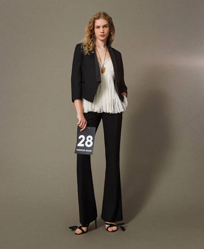 Twinset Wool Blend Serge Blazer Black Women Jackets And Outerwear