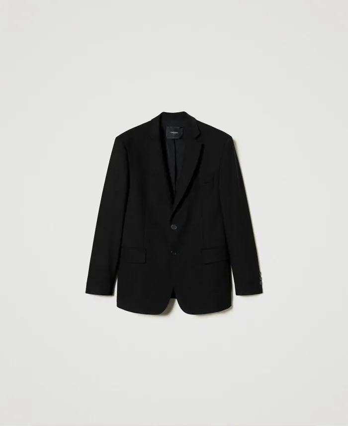 Twinset Wool Blend Serge Blazer Black Women Jackets And Outerwear Twinset Wool Blend Serge Blazer Black Women Jackets And Outerwear
