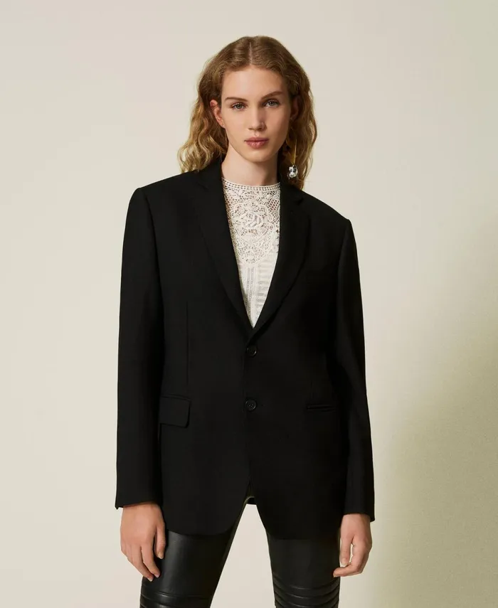 Twinset Wool Blend Serge Blazer Black Women Jackets And Outerwear Twinset Wool Blend Serge Blazer Black Women Jackets And Outerwear