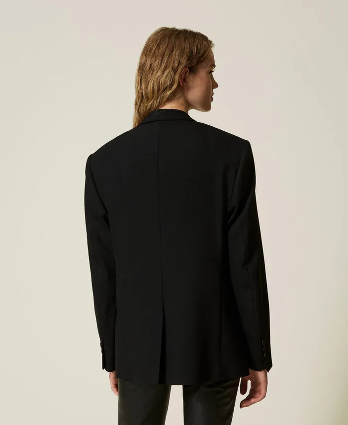 Twinset Wool Blend Serge Blazer Black Women Jackets And Outerwear Twinset Wool Blend Serge Blazer Black Women Jackets And Outerwear