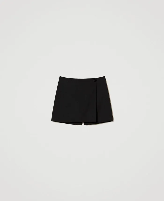 Twinset Wool Blend WrapAround Shorts Black Women Trousers Twinset Wool Blend WrapAround Shorts Black Women Trousers