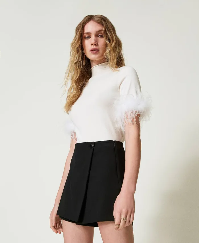 Twinset Wool Blend WrapAround Shorts Black Women Trousers Twinset Wool Blend WrapAround Shorts Black Women Trousers