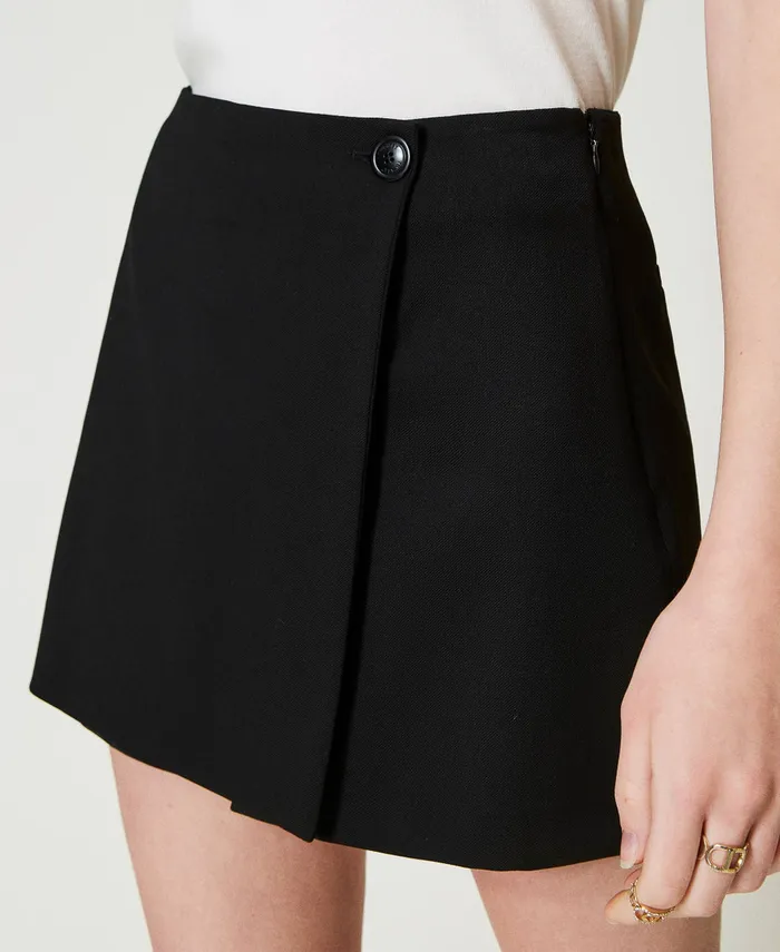 Twinset Wool Blend WrapAround Shorts Black Women Trousers Twinset Wool Blend WrapAround Shorts Black Women Trousers