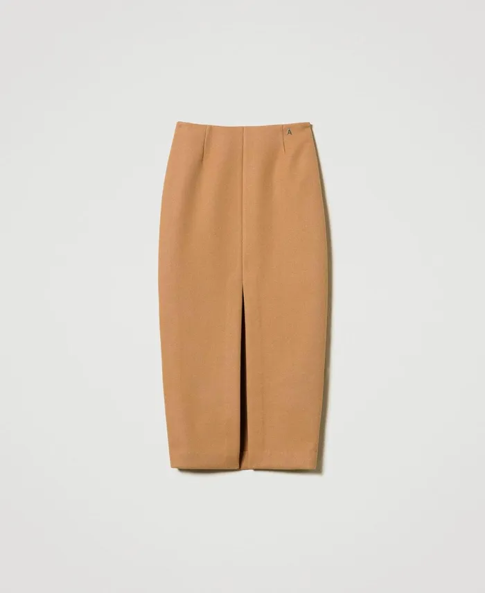 Twinset Wool Cloth Midi Skirt Cinnamon Brown Women Skirts Twinset Wool Cloth Midi Skirt Cinnamon Brown Women Skirts