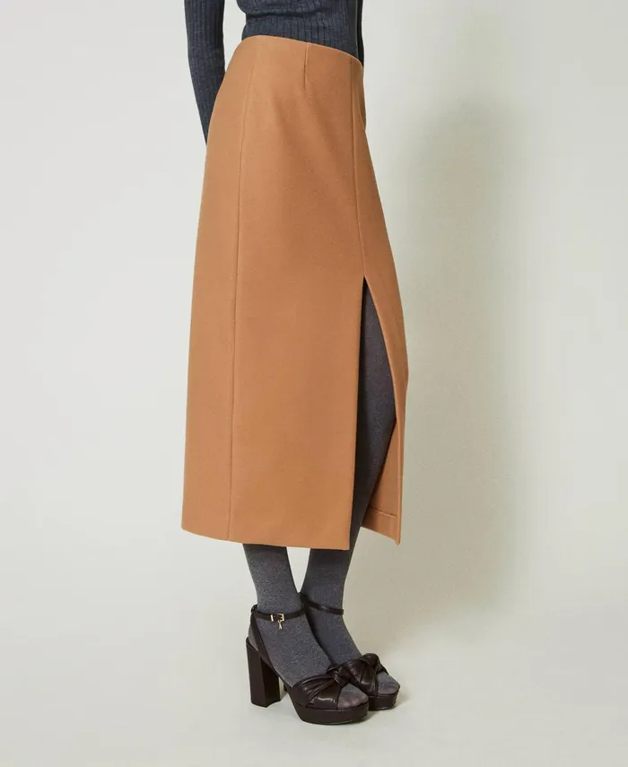 Twinset Wool Cloth Midi Skirt Cinnamon Brown Women Skirts Twinset Wool Cloth Midi Skirt Cinnamon Brown Women Skirts
