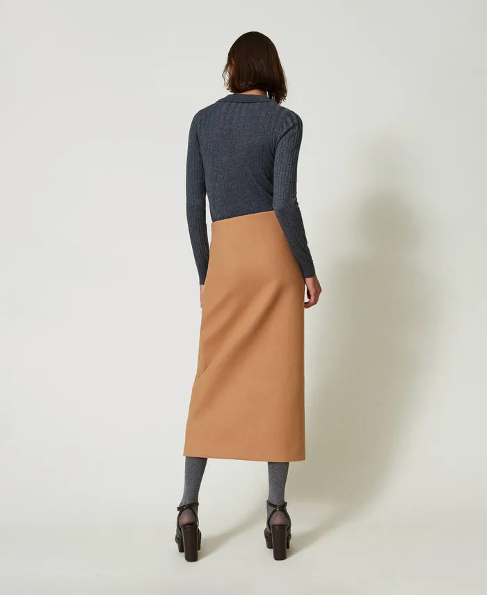 Twinset Wool Cloth Midi Skirt Cinnamon Brown Women Skirts Twinset Wool Cloth Midi Skirt Cinnamon Brown Women Skirts