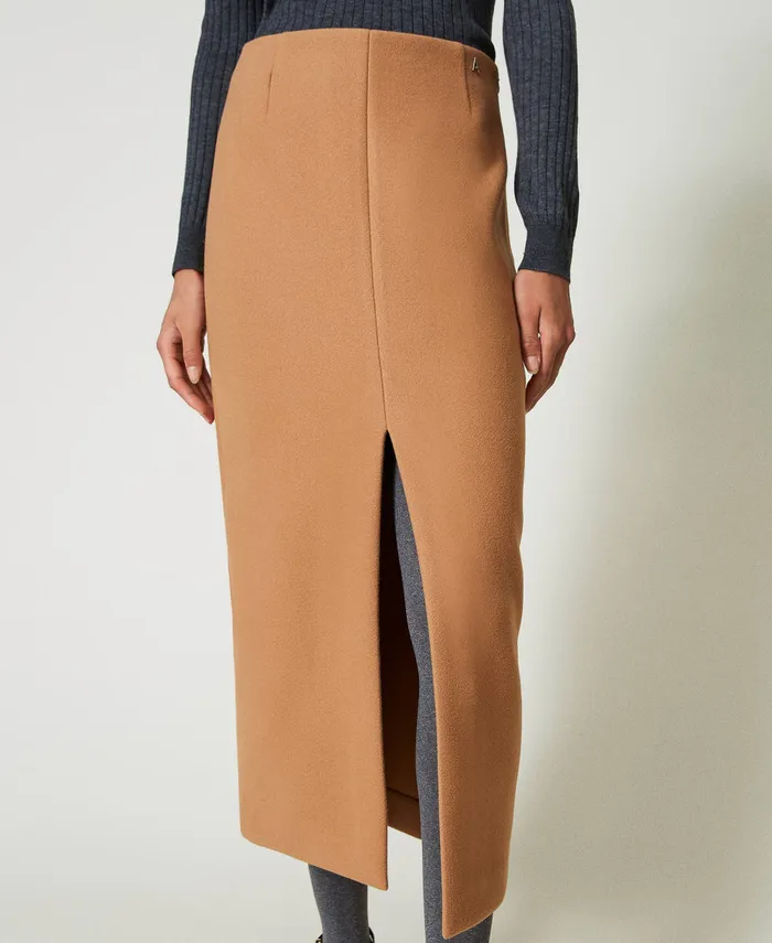 Twinset Wool Cloth Midi Skirt Cinnamon Brown Women Skirts Twinset Wool Cloth Midi Skirt Cinnamon Brown Women Skirts