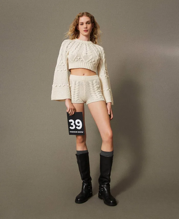 Twinset Wool Knit Shorts White Snow Women Suits And Sets
