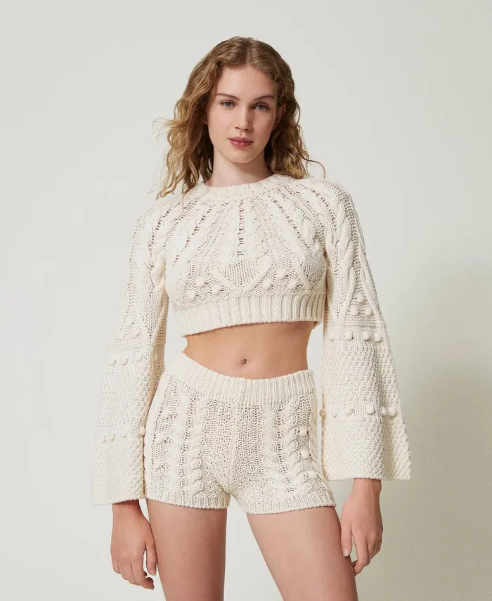 Twinset Wool Knit Shorts White Snow Women Suits And Sets Twinset Wool Knit Shorts White Snow Women Suits And Sets