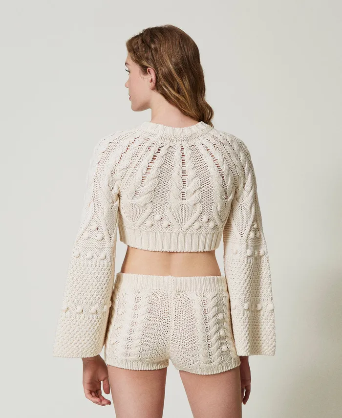 Twinset Wool Knit Shorts White Snow Women Suits And Sets Twinset Wool Knit Shorts White Snow Women Suits And Sets
