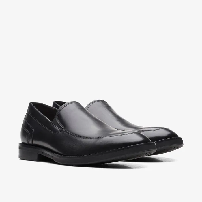 Un Hugh Step Black Leather Men Clarks Dress Shoes