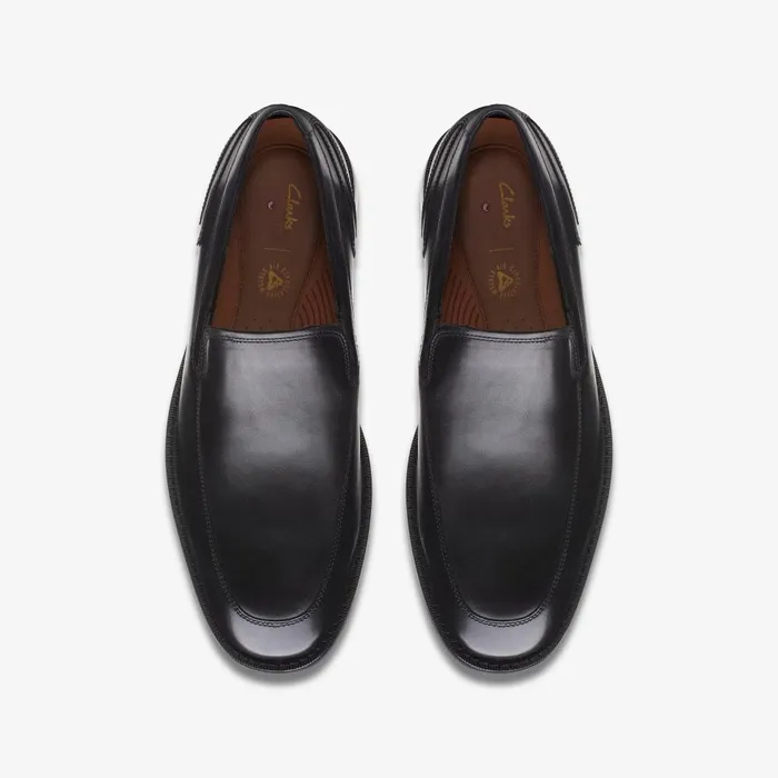 Un Hugh Step Black Leather Men Clarks Dress Shoes