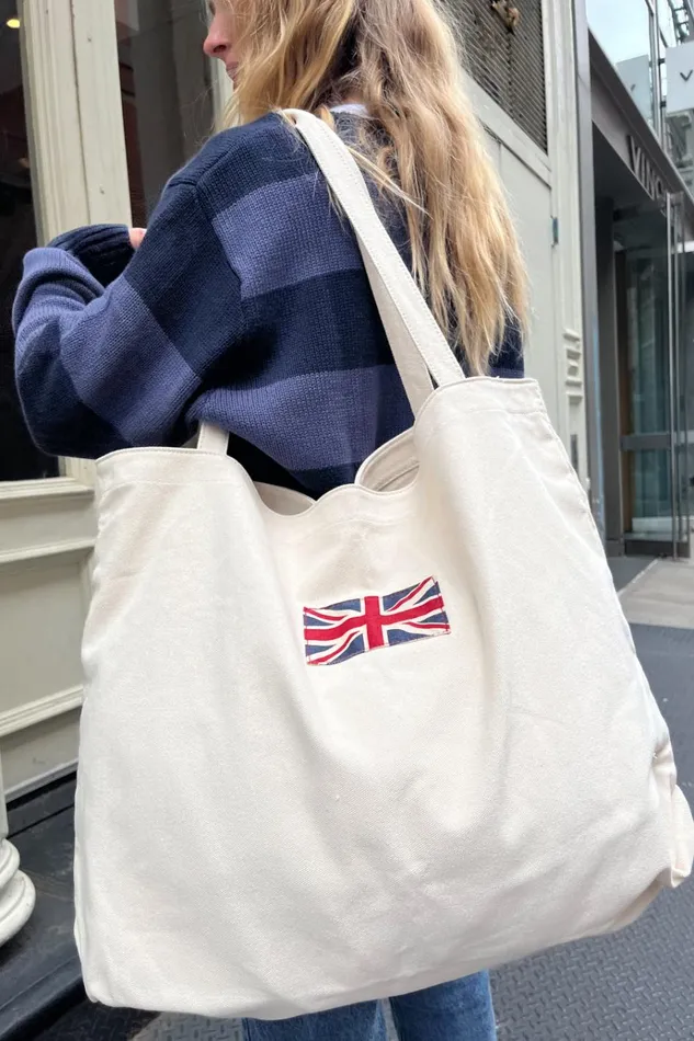 Union Jack Tote Bag Ivory Women Brandy Melville Bags and Backpacks