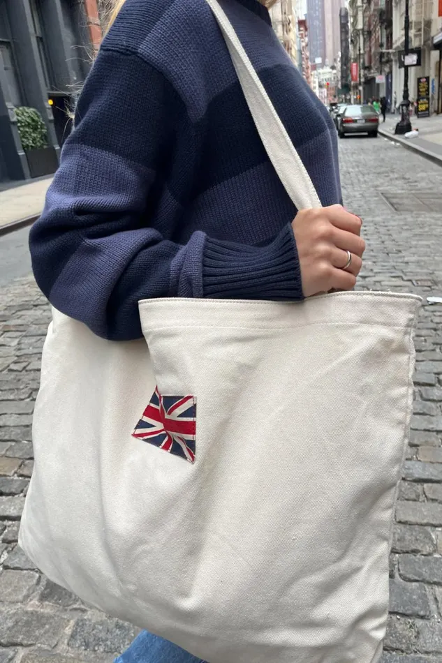 Union Jack Tote Bag Ivory Women Brandy Melville Bags and Backpacks