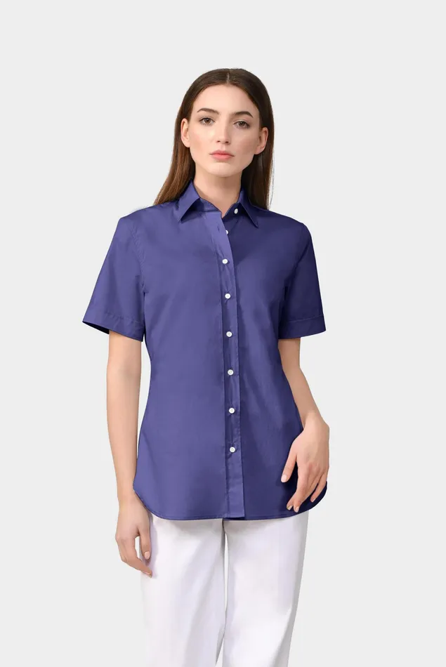 Van Laack Business Blouses Women Shirt In Stretch Cotton With Smooth Paper Touch Effect Blue