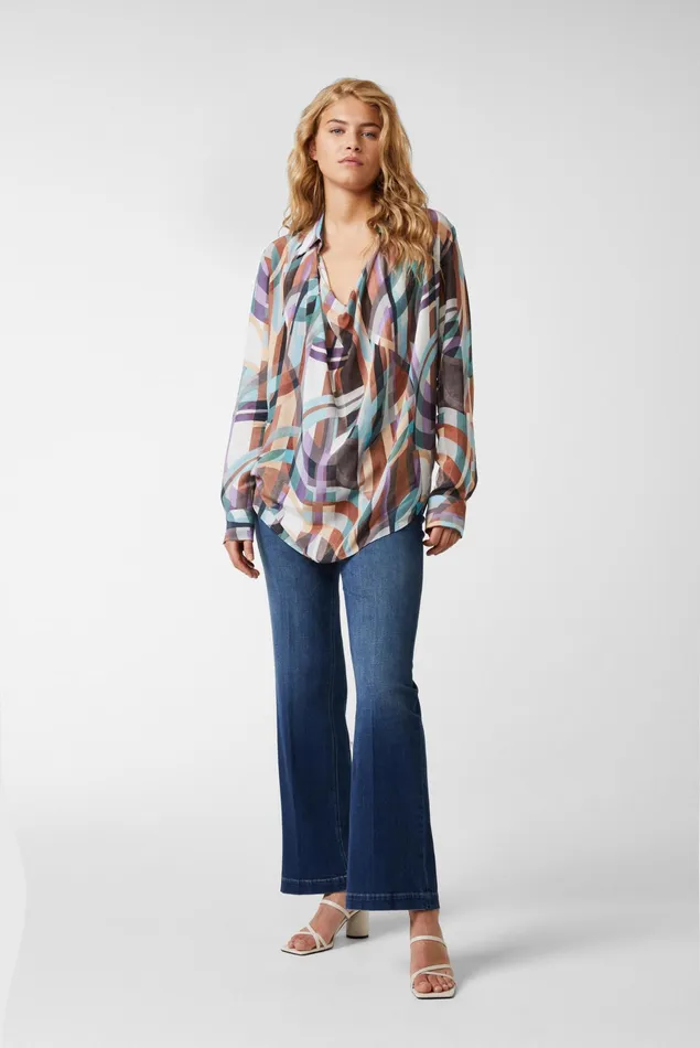 Van Laack Casual Blouses Women Viscose Cowl Neck Blouse With Geometric Print Van Laack Casual Blouses Women Viscose Cowl Neck Blouse With Geometric Print