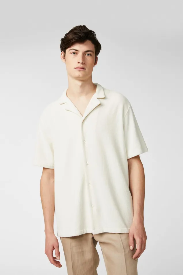 Van Laack Casual Shirts Men Shortsleeved Terry Shirt Made Of Offwhite Cotton Blend Fabric