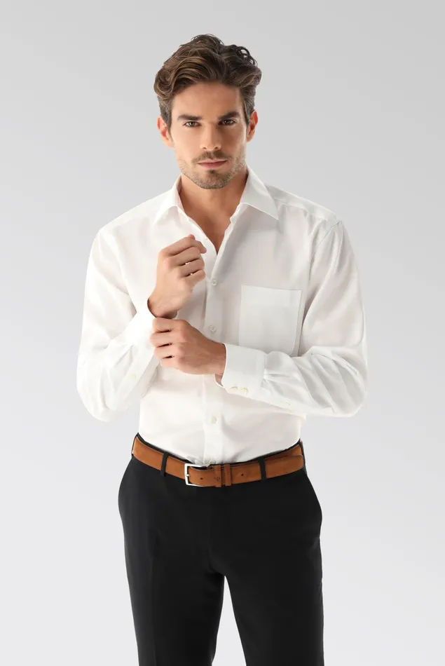 Van Laack ComfortFit Shirts Men Wrinkle Free Twill Shirt Comfort Fit White