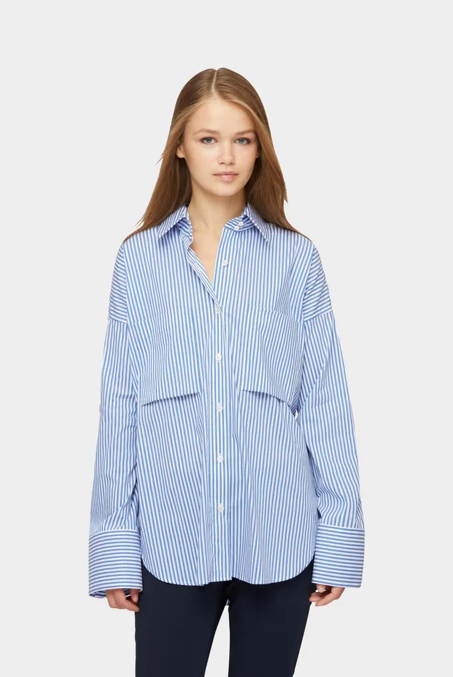 Van Laack Festive Blouses Women Shirt Blouse With Large Cuffs With A Blue And White Striped