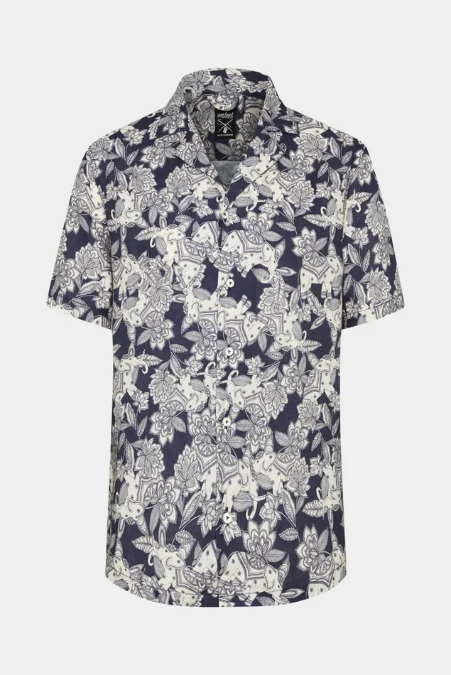 Van Laack Linen Shirts Men Boxy Linen Shirt With Elephant Desert Print Blue Van Laack Linen Shirts Men Boxy Linen Shirt With Elephant Desert Print Blue